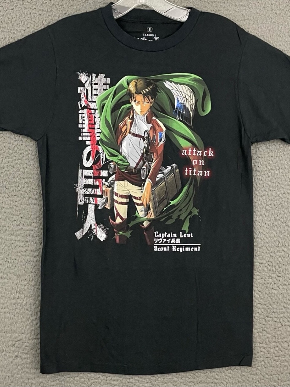 Black Attack on Titan Captain Levi Graphic Tee for Kids